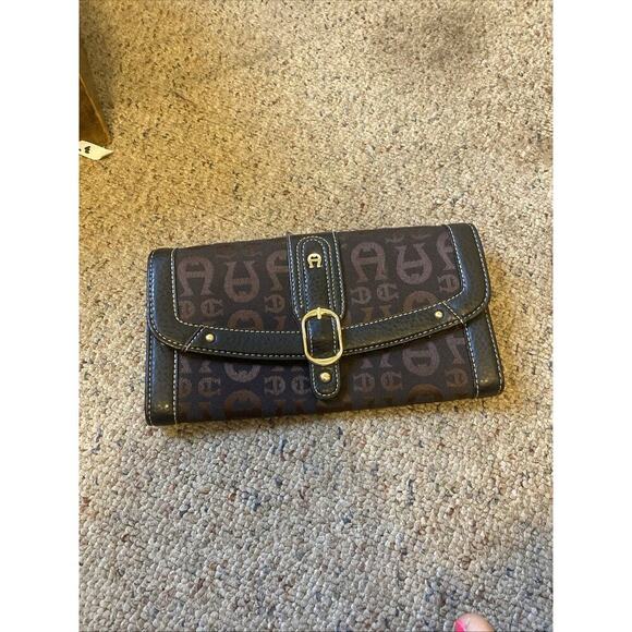 Vintage Etienne Aigner Leather Trim Clutch Wallet Wristlet Purse Signature Logo - Picture 10 of 10